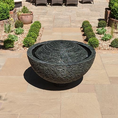 1.2m Grey Slate Semi-sphere on a small slate pedestal