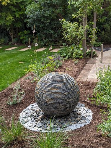 650mm Rustic Watersphere™ installed in  garden project in Rickmansworth.