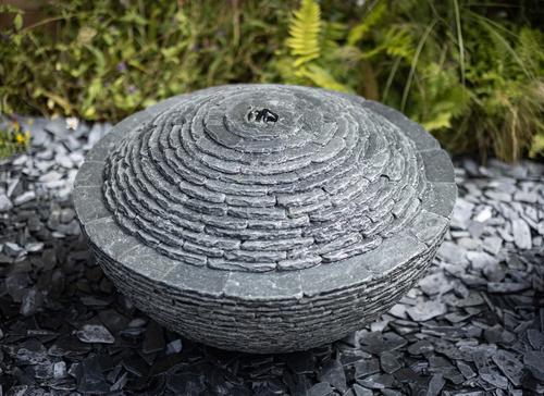 Over-Flowing Semi Sphere: Medium Cornish slate water feature