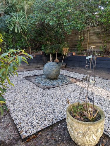 800mm Rustic Watersphere™ in a beautifully landscaped courtyard garden, Poole.