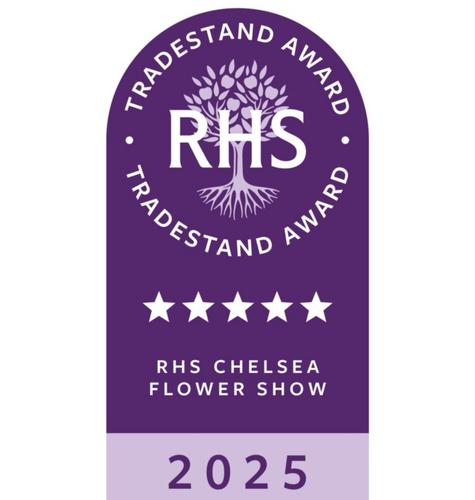 Award sign showing that Jeremy Hastings achieved a 5 star award at RHS Chelsea 2025 for their display of handmade slate water features