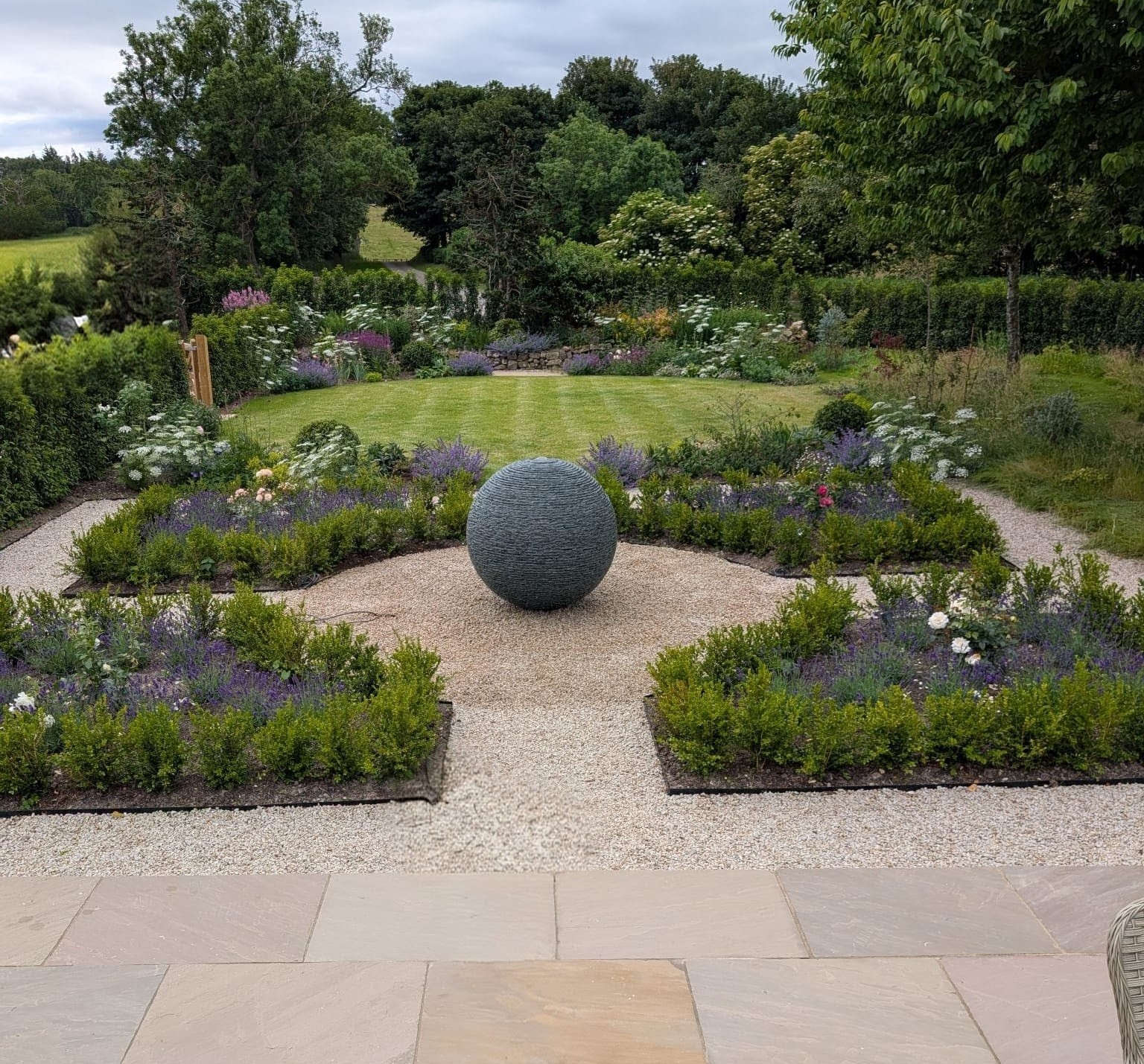 Jeremy Hastings 1.2m extra large grey slate ball water feature, front view