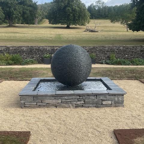 Jeremy Hastings 1.2m extra large grey slate ball water feature, pool