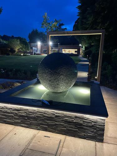 Jeremy Hastings 1.2m extra large grey slate ball water feature, square pool