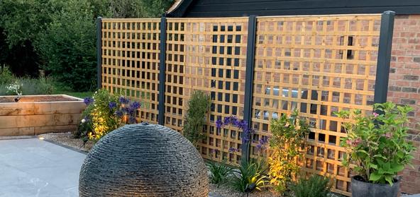Jeremy Hastings 1m grey slate ball water feature, David Kent garden design