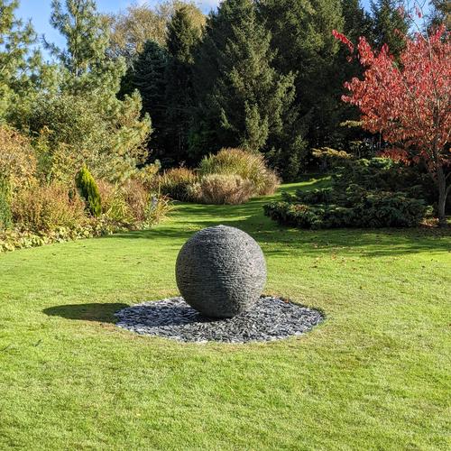 Jeremy Hastings 1m Large grey slate ball water feature, York.