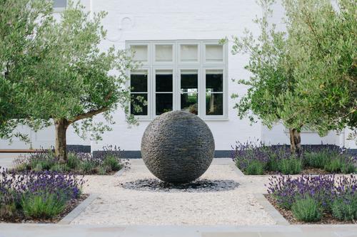Jeremy Hastings 1m Large rustic slate ball water feature, front view