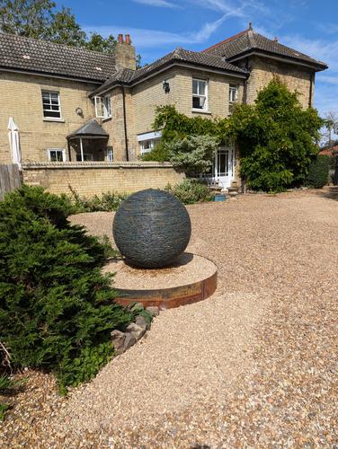 Jeremy Hastings 1m Large rustic slate ball water feature, front driveway