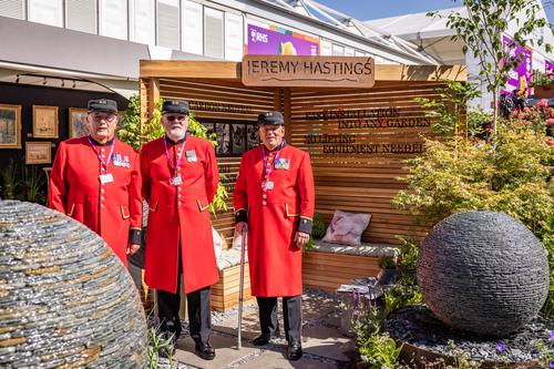 Jeremy Hastings 5 star award winning stand at RHS Chelsea 2024 with Chelsea pensioners