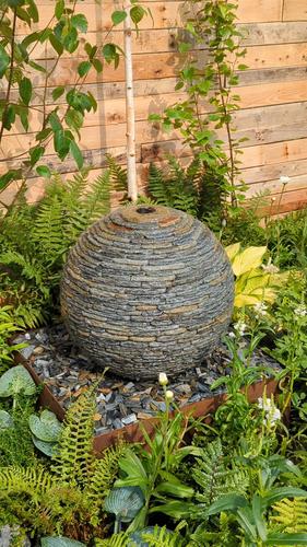 Jeremy Hastings 500mm extra small rustic slate ball water feature, front view