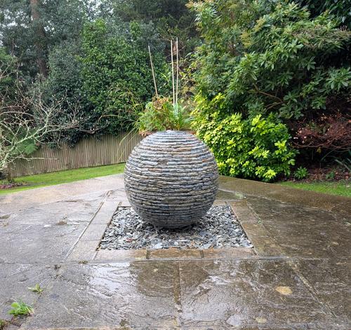 Jeremy Hastings 500mm extra small rustic slate ball water feature, Truro