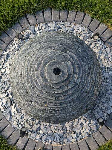 Jeremy Hastings 800mm grey slate ball Water feature Ferring, West Sussex.