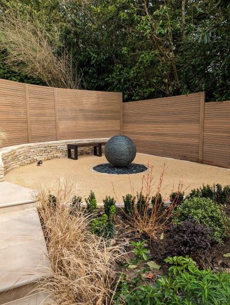 Jeremy Hastings 800mm grey slate ball water feature Gadsden garden design