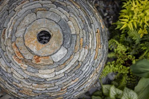 Birds eye view of the 650mm Rustic Watersphere™ displayed on Jeremy Hastings Tradestand at RHS Chelsea 2023